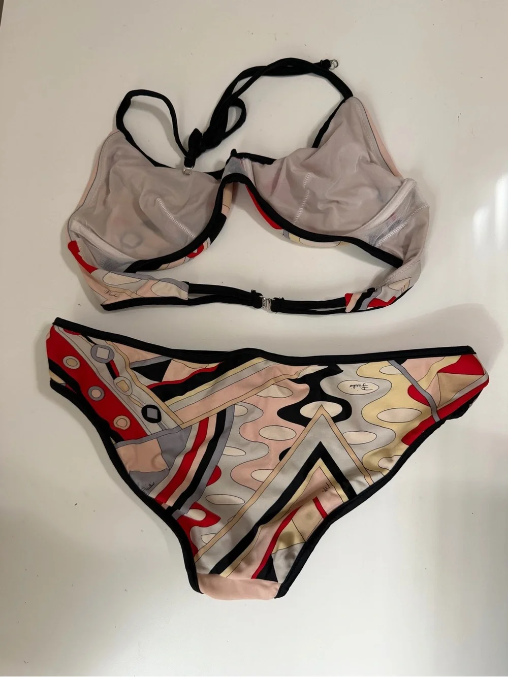 Emilio Pucci Bikini Set Size 44 IT US 8 Signature Print Halter Made In Italy